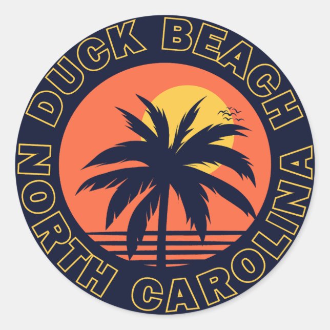 Pegatina Redonda Duck Beach, Carolina del Norte (Anverso)