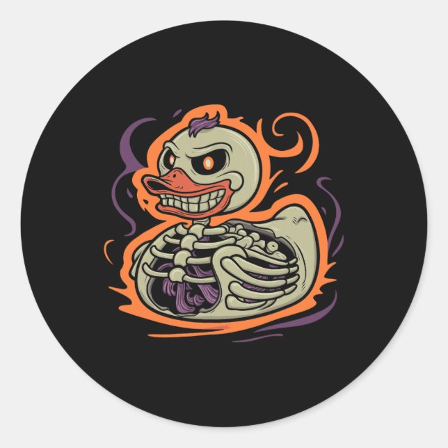 Pegatina Redonda Duck Skeleton Rubber Duckie Costume Fiesta (Anverso)