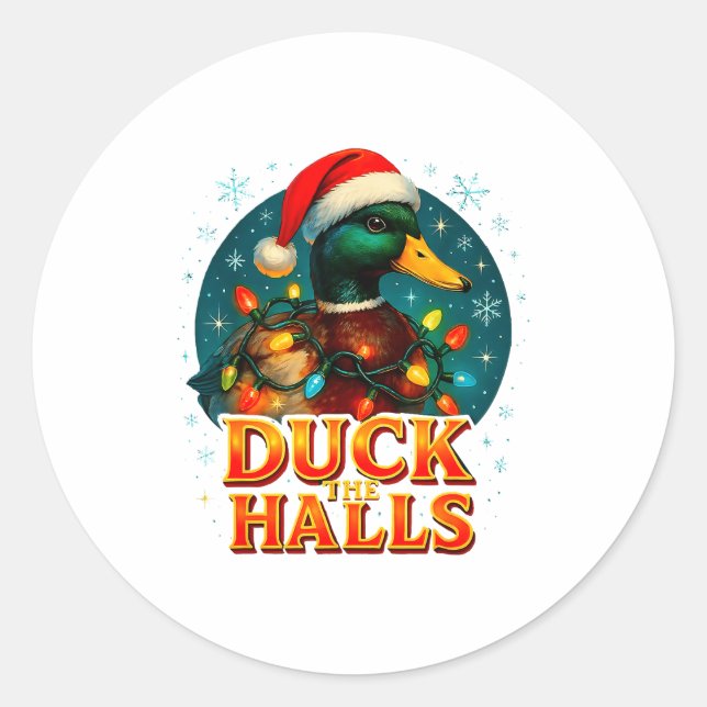 Pegatina Redonda Duck The Halls Funny Christmas Lights Hunting Seas (Anverso)