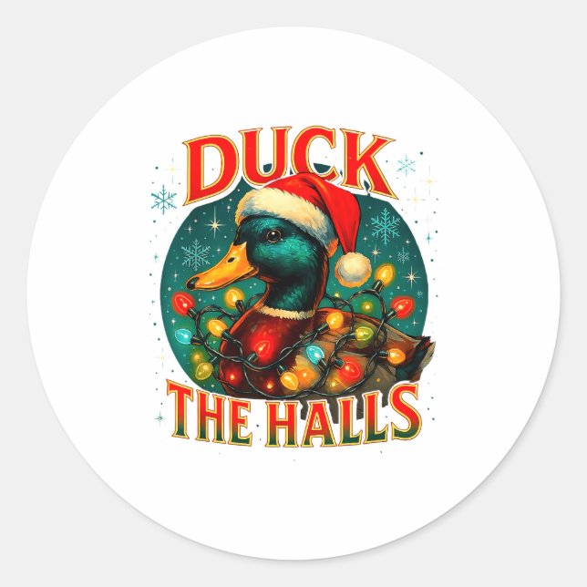 Pegatina Redonda Duck The Halls Funny Christmas Lights Hunting Seas (Anverso)