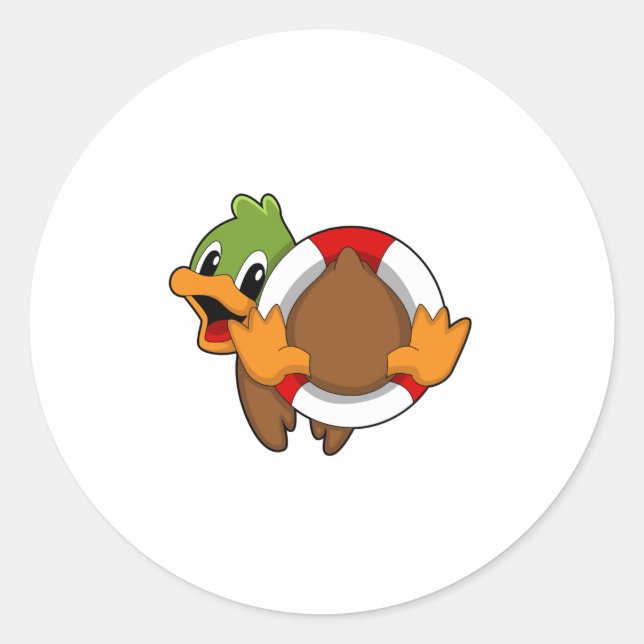 Pegatina Redonda Duck with Swim ring (Anverso)