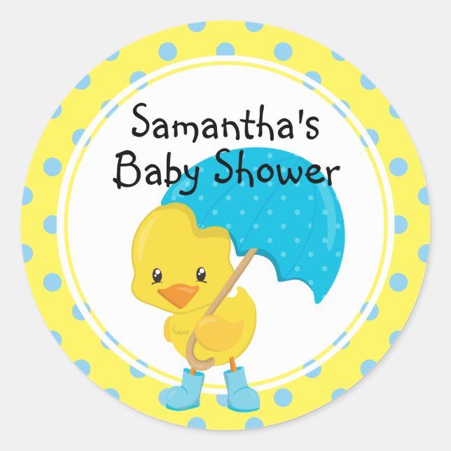 Pegatina Redonda Ducky con el Baby Shower del paraguas (Anverso)