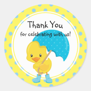 Pegatina Redonda Ducky con Umbrella Baby Shower Gracias