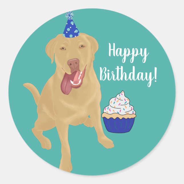 Pegatina Redonda Dudley Labrador Birthday (Anverso)