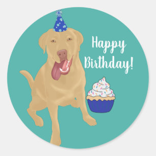 Pegatina Redonda Dudley Labrador Birthday