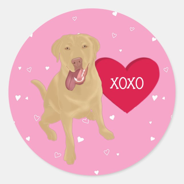 Pegatina Redonda Dudley Labrador Valentines XOXO (Anverso)