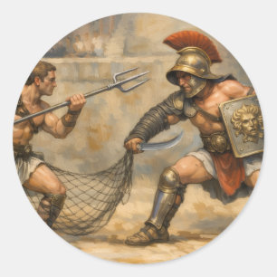 Pegatina Redonda Duelo de Gladiadores Romanos