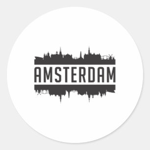 Pegatina Redonda Duelo divertido de la vida en el paisaje urbano de