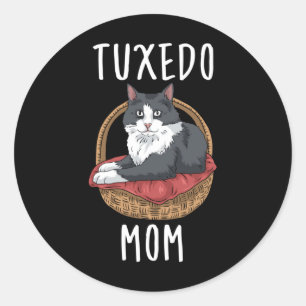 Pegatina Redonda Dueña de gato de Tuxedo Mujeres Kitten Tuxedo Cat