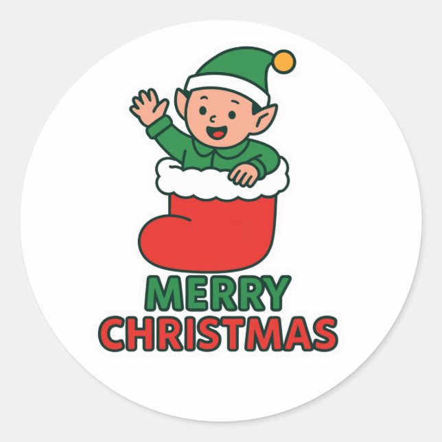 Pegatina Redonda Duende de Navidad (Anverso)