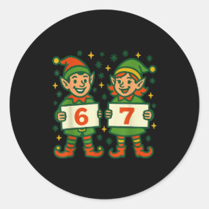 Pegatina Redonda Duende de Navidad 6 7 Meme Divertido Elfos de Vaca