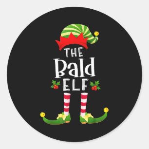 Pegatina Redonda Duende de Navidad Calvo Pijama a juego de Navidad