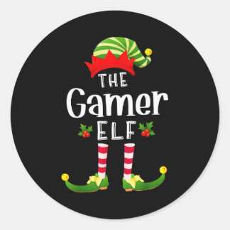 Pegatina Redonda Duende de Navidad Gamer Pijama a juego de Navidad 