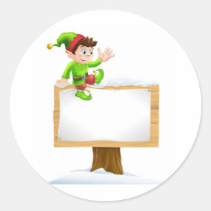 Pegatina Redonda Duende en el Rótulo Nevado