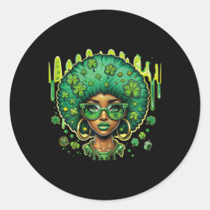 Pegatina Redonda Duende femenino afroamericano negro del día de San