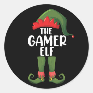 Pegatina Redonda Duende Gamer Navidad Familiar Gamer Coincidente