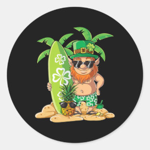 Pegatina Redonda Duende hawaiano surf St Patricks Day Hawái
