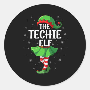 Pegatina Redonda Duende tecnológico Navidad Chicas Mujeres Escuadró