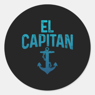 Pegatina Redonda Dueño de barco El Capitan Capitán de pontón Divert