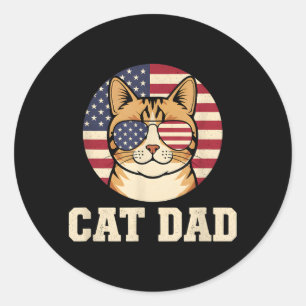 Pegatina Redonda Dueño de gato Bandera Americana Patriótico Dueño d