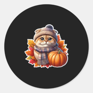 Pegatina Redonda Dueño de gato Scottish Fold de otoño Día de Acción
