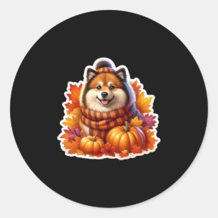 Pegatina Redonda Dueño de perro finlandés Lapphund de otoño Día de 