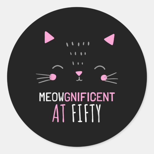 Pegatina Redonda Dueño de un gato 50 años de edad amante de un gato (Anverso)