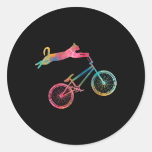 Pegatina Redonda Dueños de gatos ciclistas Montar en bicicleta y ci