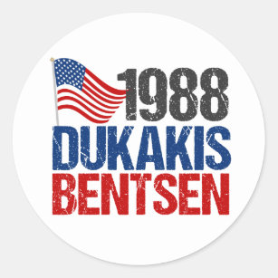 Pegatina Redonda Dukakis Bentsen Retro Demócrata 1988