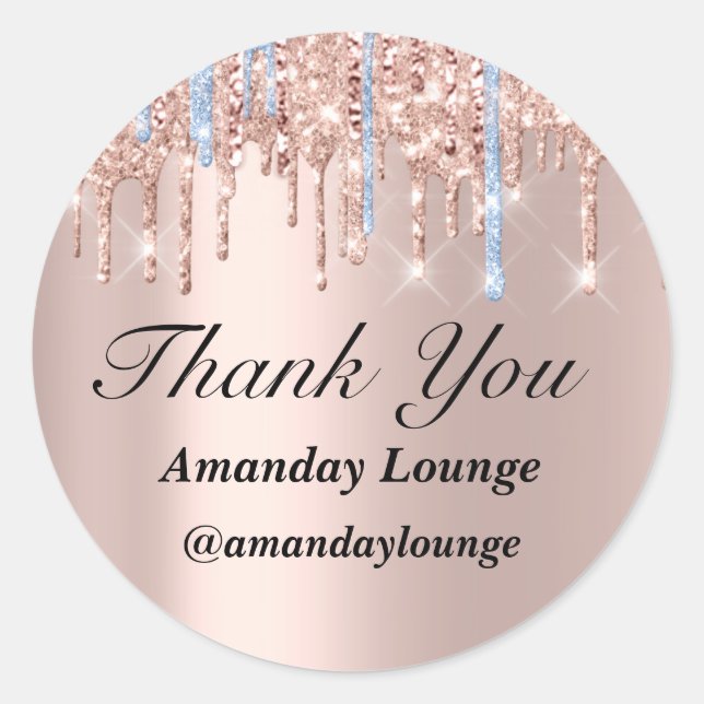 Pegatina Redonda Dulce 16ª Boda Ducha Bridal Gracias Rosa Azul (Anverso)