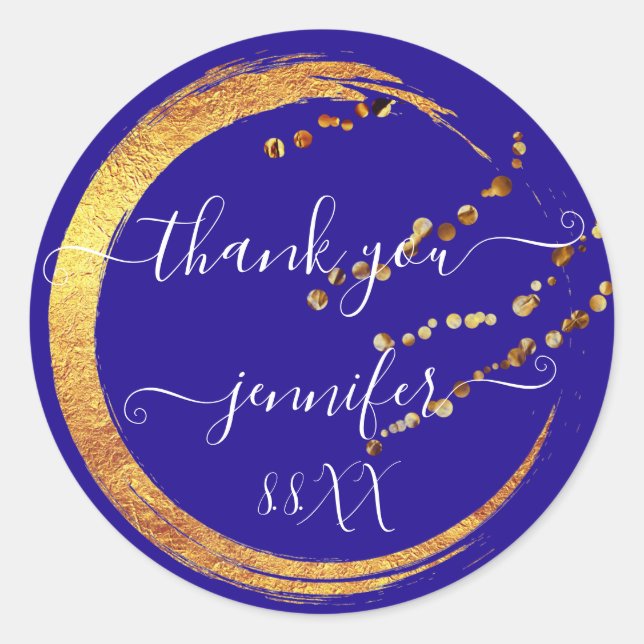 Pegatina Redonda Dulce 16ª Gracias Fecha Nodal Royal Blue Gold (Anverso)