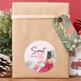 Pegatina Redonda Dulce 16 Globos blancos de oro Rosa Glam