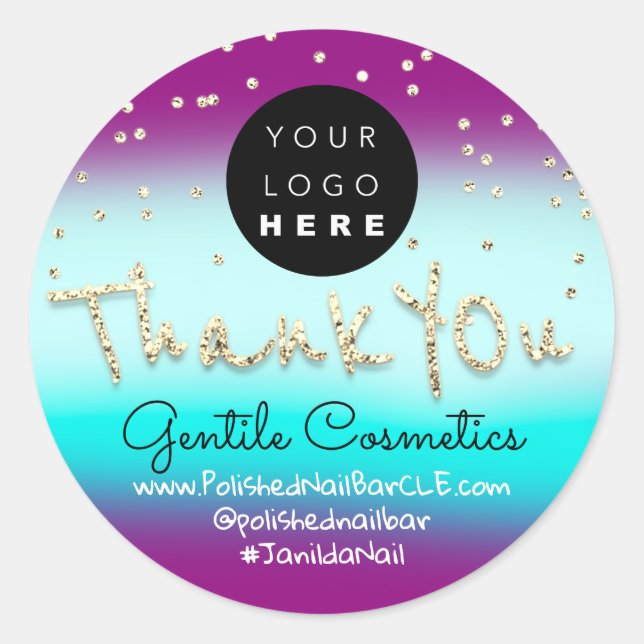 Pegatina Redonda Dulce 16 Logo Nombre Dulce Oro Agradecido  Arándan (Anverso)