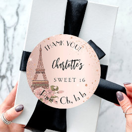 Pegatina Redonda Dulce 16 Torre Eiffel de París gracias