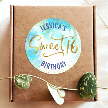 Dulce 16 Turquesa acuarela Dorado Script Cumpleaño