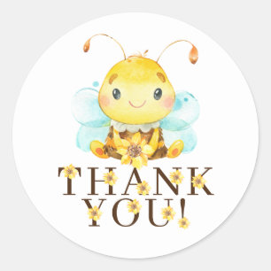 Pegatina Redonda Dulce Abeja Pequeña Gracias Por Favor