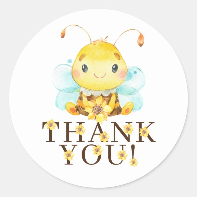 Pegatina Redonda Dulce Abeja Pequeña Gracias Por Favor (Anverso)
