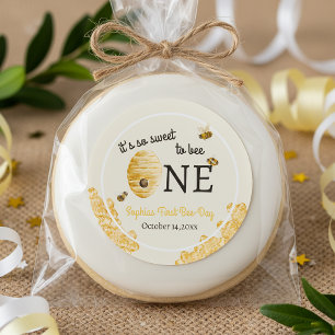 Pegatina Redonda Dulce Abeja Uno Primer Cumpleaños Abejas Panal