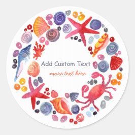 Pegatina Redonda Dulce acuarela Beach Wreath Personalizado