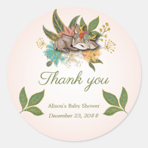 Pegatina Redonda Dulce animales del bosque mágico del venado pequeñ