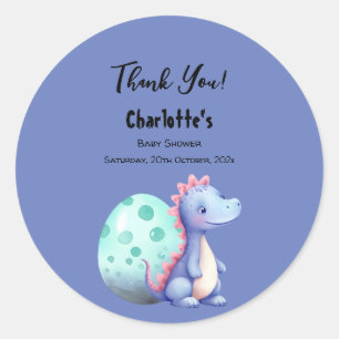 Pegatina Redonda Dulce Aquarela Pequeño Dinosaurio Baby Shower