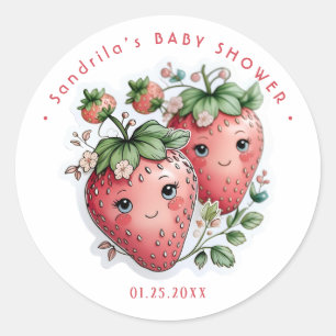 Pegatina Redonda Dulce Baby Shower de Fresa Coquette