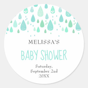 Pegatina Redonda Dulce Baby Shower de gotas de lluvia / Sprinkle