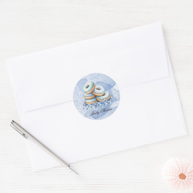 Pegatina Redonda Dulce Baby Shower Oh Boy Blue Donuts (Sobre)