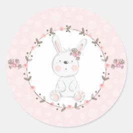 Pegatina Redonda Dulce Bebé Rosa Bunny Floral