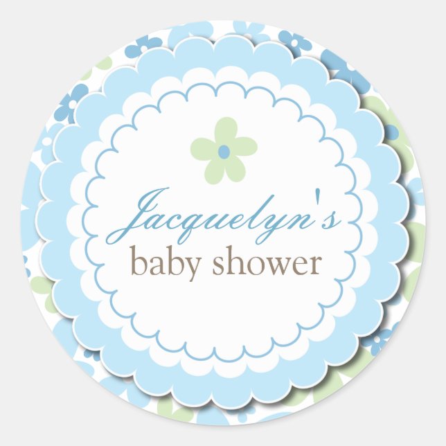 Pegatina Redonda Dulce Blue Daisy Flowers Moda Boy Baby Shower (Anverso)