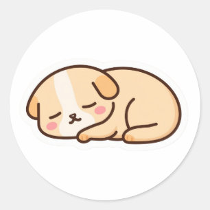 Pegatina Redonda Dulce cachorro kawaii dormido - Perro de dibujos a