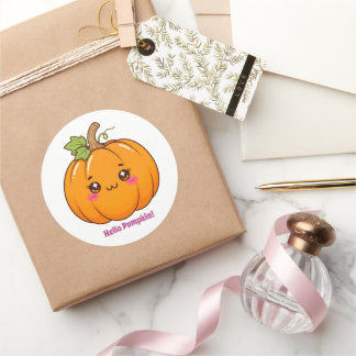 Pegatina Redonda Dulce Calabaza Sonriente de Kawaii de Dibujos Anim