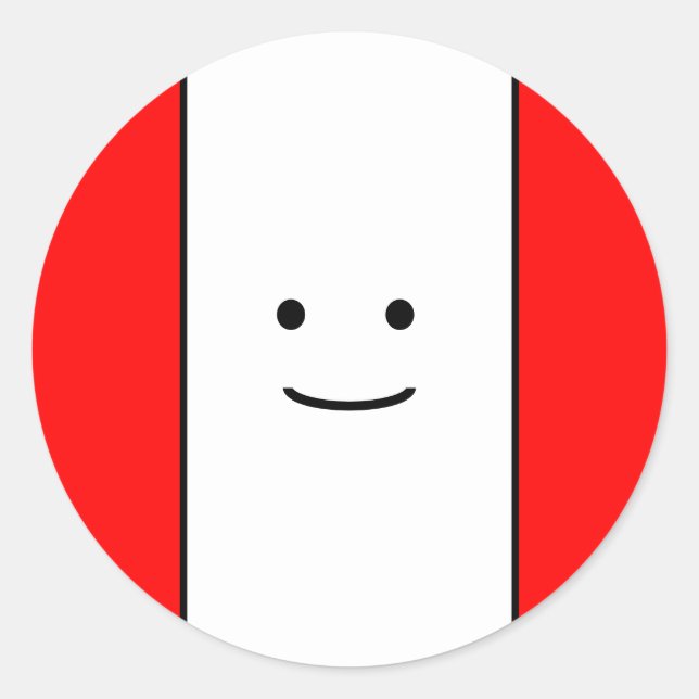 Pegatina Redonda Dulce Cara Sonriente Brillante Rayos Bordes Rojos  (Anverso)