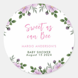 Pegatina Redonda Dulce como Bee Floral Chica Baby Shower